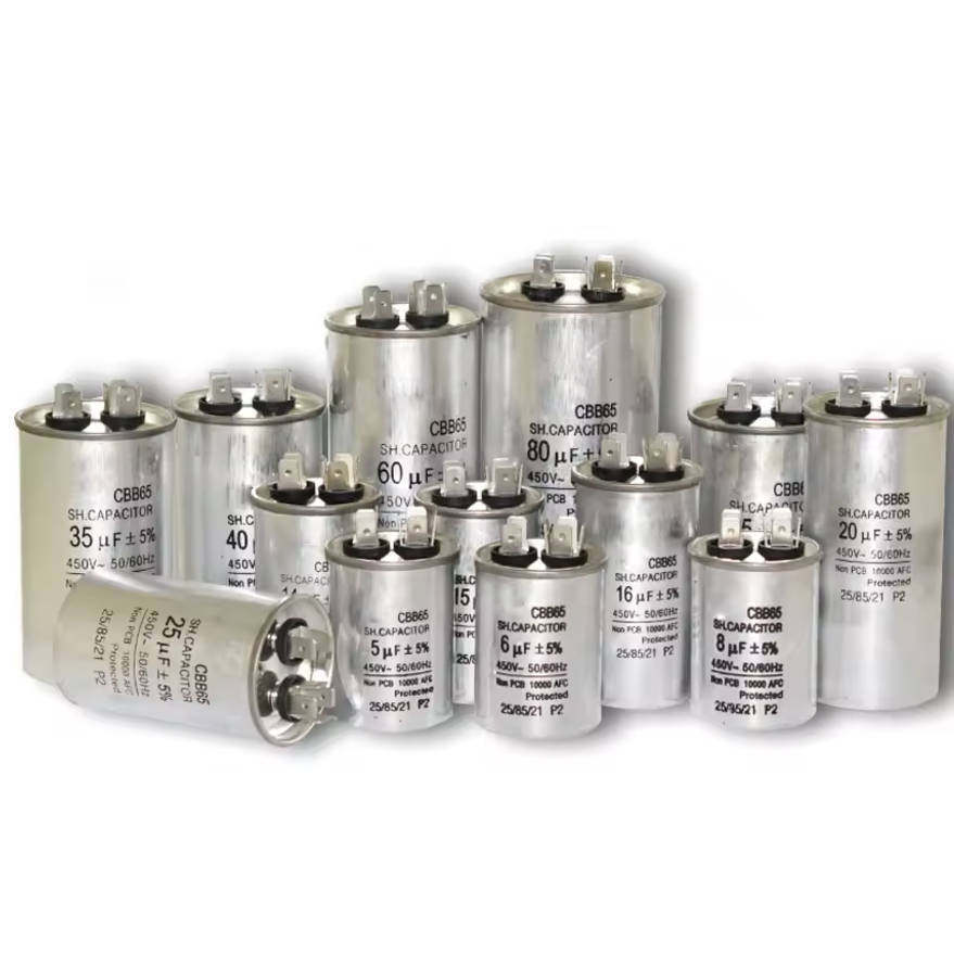 10 ชิ้น CBB65 CBB65A ตัวเก็บประจุสตาร์ทคอมเพรสเซอร์เครื่องปรับอากาศ: 25UF, 30UF, 35UF, 40UF, 50UF, 6