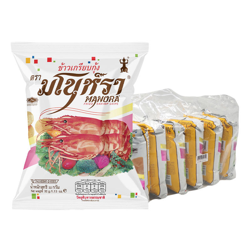 มโนห์รา (MANORA) ข้าวเกรียบกุ้งทอดพร้อมทาน 32 ก. x 6 ซอง