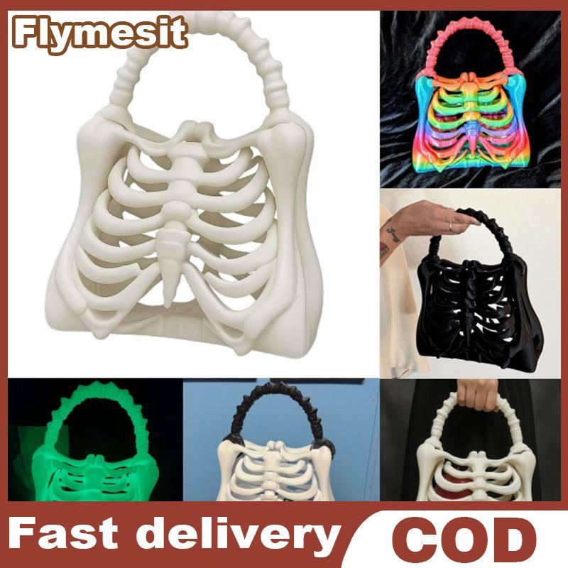 Flymesit 3D พิมพ์โครงกระดูกกระดูกกระเป๋า Gothic โครงกระดูกกระเป๋า Spooky สมจริง Riccage กระเป๋าถือโครง Functional Poet ฮาโลวีน Themed Party อุปกรณ์เสริม EN