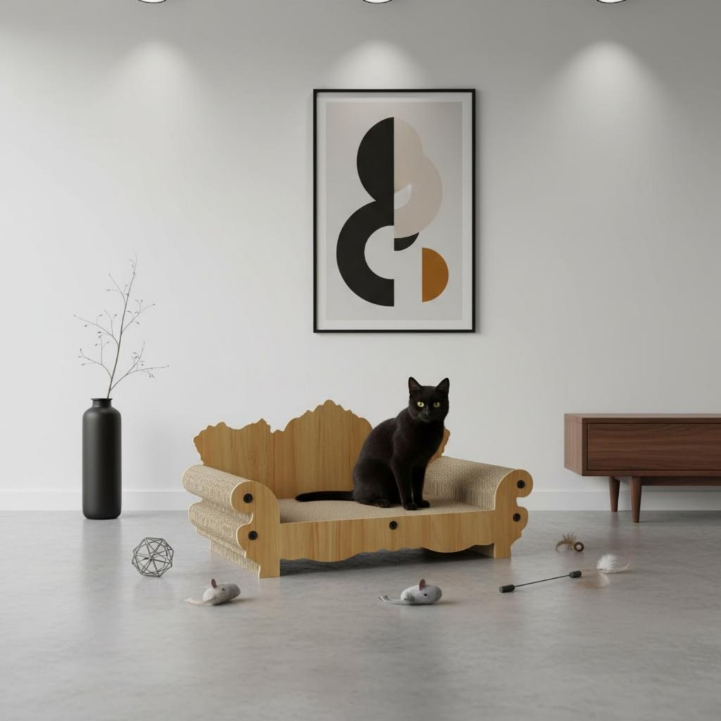 Long-Lasting Chaise Lounge Cat Scratcher Ergonomic กระดาษลูกฟูก Cat Lounge การออกแบบที่กว้างขวางสําห