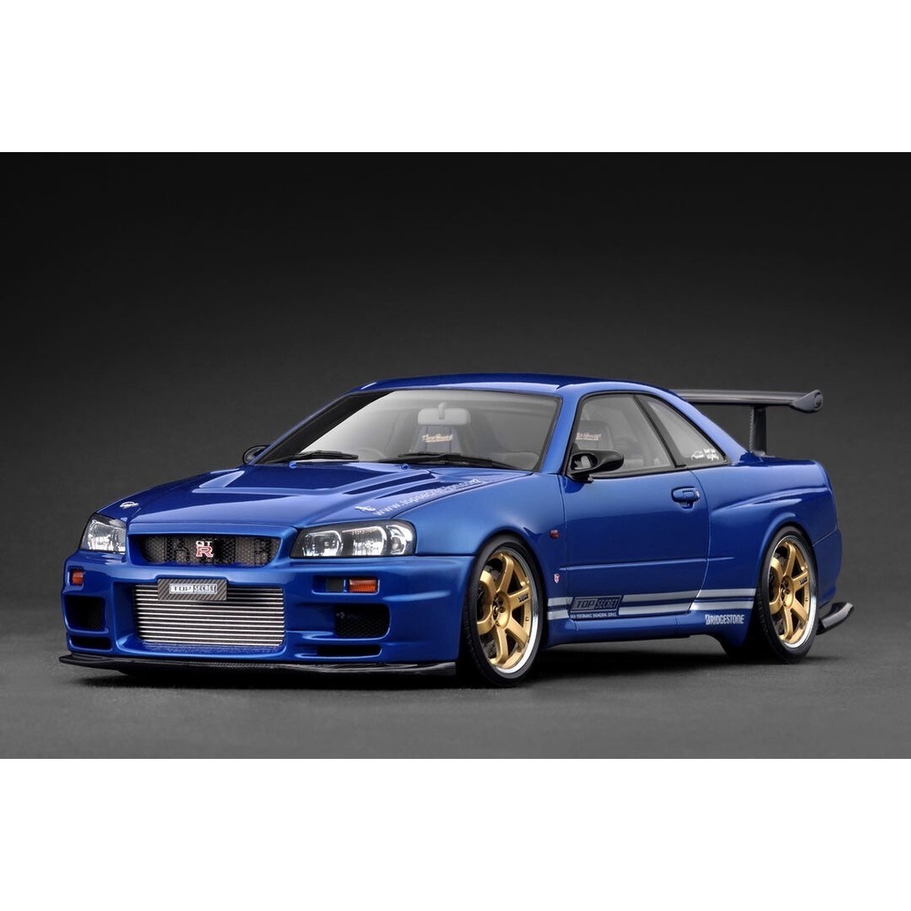 IG1/18 IG3848 TOP SECRET 34GT-R (BNR34) Blue Metallic .  obi