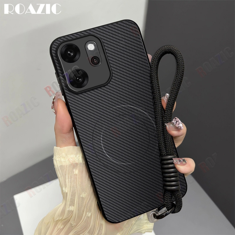 แม่เหล็กคาร์บอนไฟเบอร์รูปแบบเคสโทรศัพท์สําหรับ OPPO Reno 14F 5G Reno 14 Pro 5G Reno 14 5G พร้อมสายรั