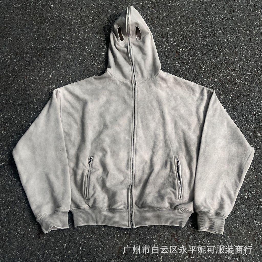 MCR9 kanye Big talker yzySeason9MaskHoodie Zipper mask distressed double-layer zip-up hoodie