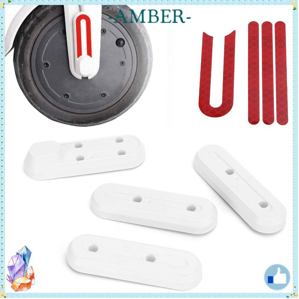 AMBER 1 ชุดฝาครอบดุมล้อสกู๊ตเตอร์, ฝาครอบสกู๊ตเตอร์ไฟฟ้าสะท้อนแสงกลางคืนสีดํา/ขาว, ฝาครอบส้อมพลาสติกทนทานสําหรับ M365 ล้อหลังด้านหน้า