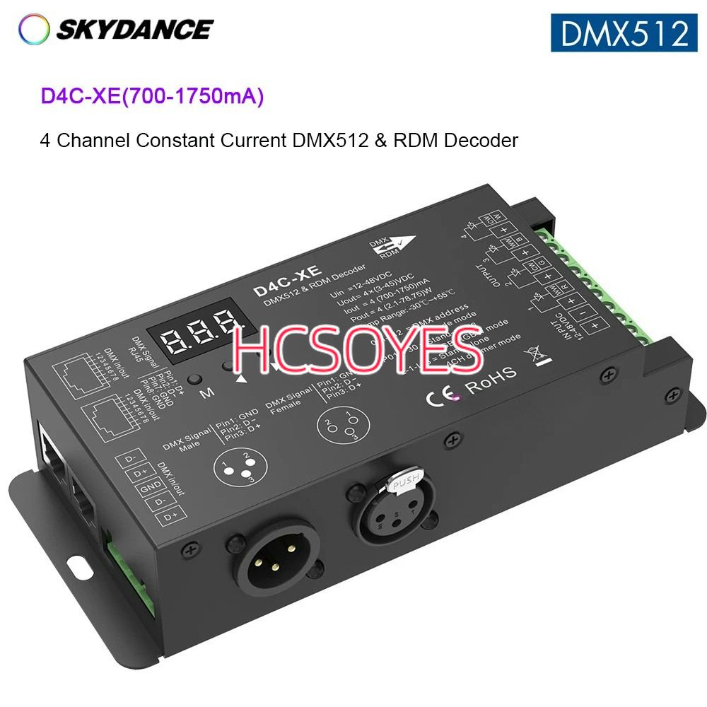 Skydance D4C-XE(700-1750mA) 4CH Constant Current DMX ถอดรหัส DMX Dimmer Stand-alone,4 channel dimmer