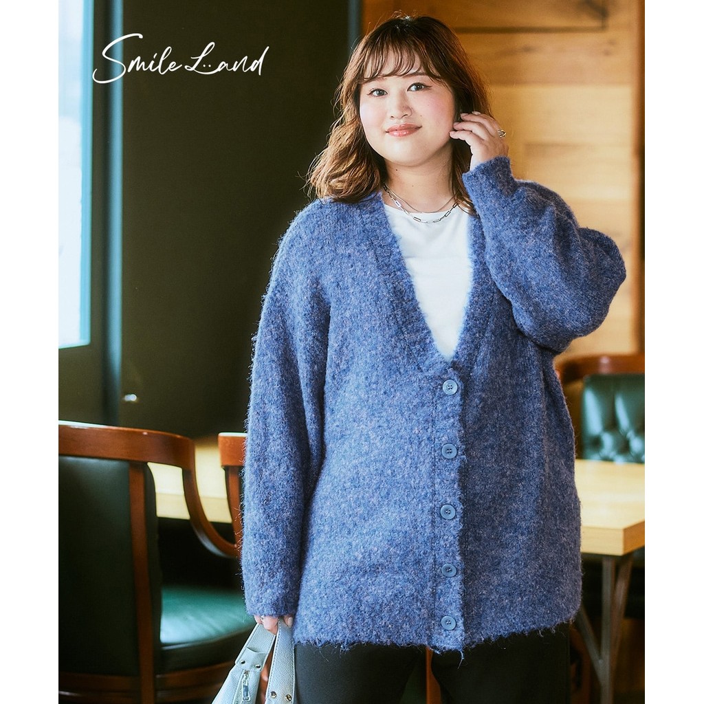 Direct from Japan Nissen_ คาร์ดิแกนไหมพรมลูปผสม ไซส์ใหญ่พิเศษ ทรงหลวมแฟชั่นญี่ปุ่น Nissen สำหรับสาวพ