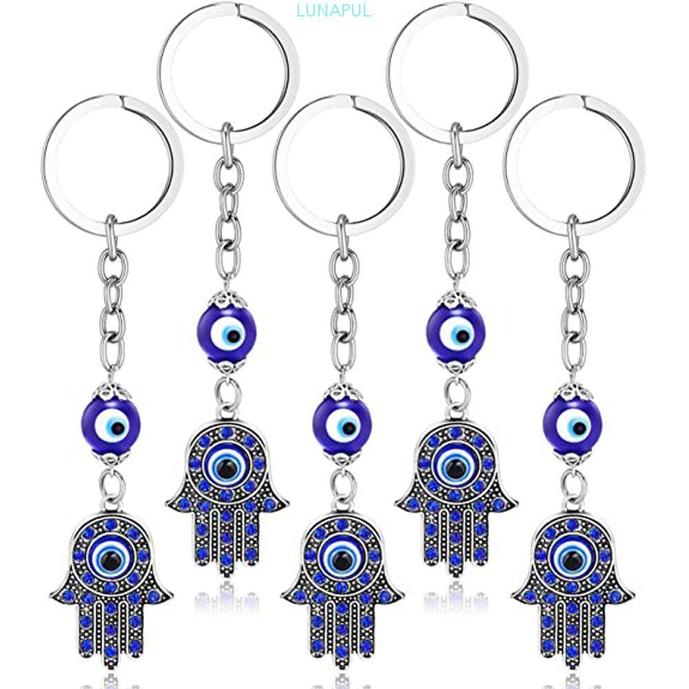 LUNAPUL Fatima Hand Good Luck Pendant Amulet Blue Jewelry Key Holder Evil Eye