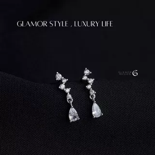 GLAMOR✨ต่างหูเงินแท้ H2O Zircon ต่างหูแฟชั่นหยดน้ำ ประดับเพชร เงินแท้925 สำหรับสาวยุคใหม่ E068
