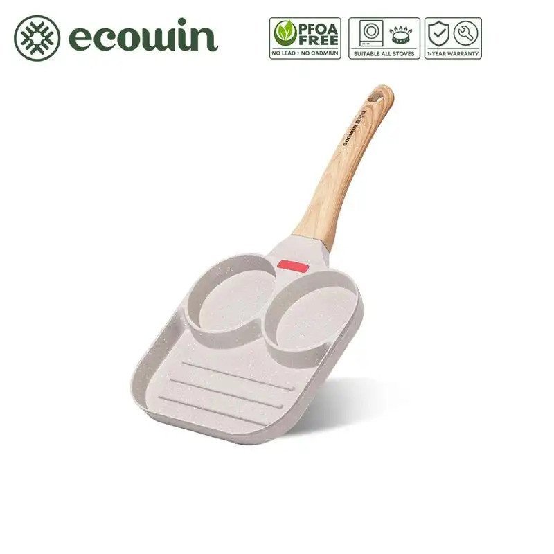 Ecowin กระทะไข่เจียวสเต็กไม่ติด 18 ซม. Maifan หินเคลือบเครื่องครัวซีรีส์สีขาว
