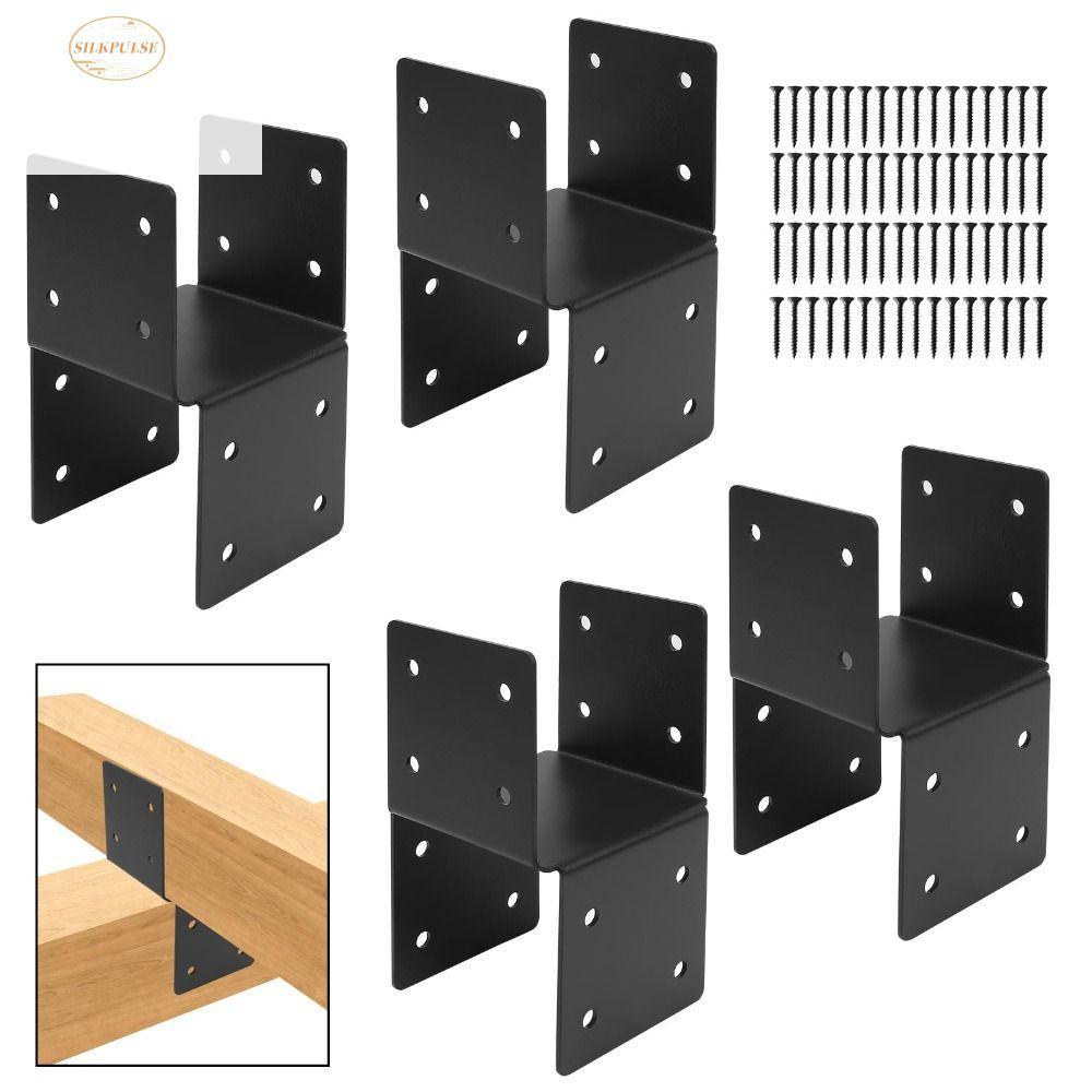 SILKPULSE Pergola Brackets, ชุด Pergola ที่ทนต่อการกัดกร่อน, ขั้วต่อคานโลหะสีดําสําหรับงานหนัก ดาดฟ้