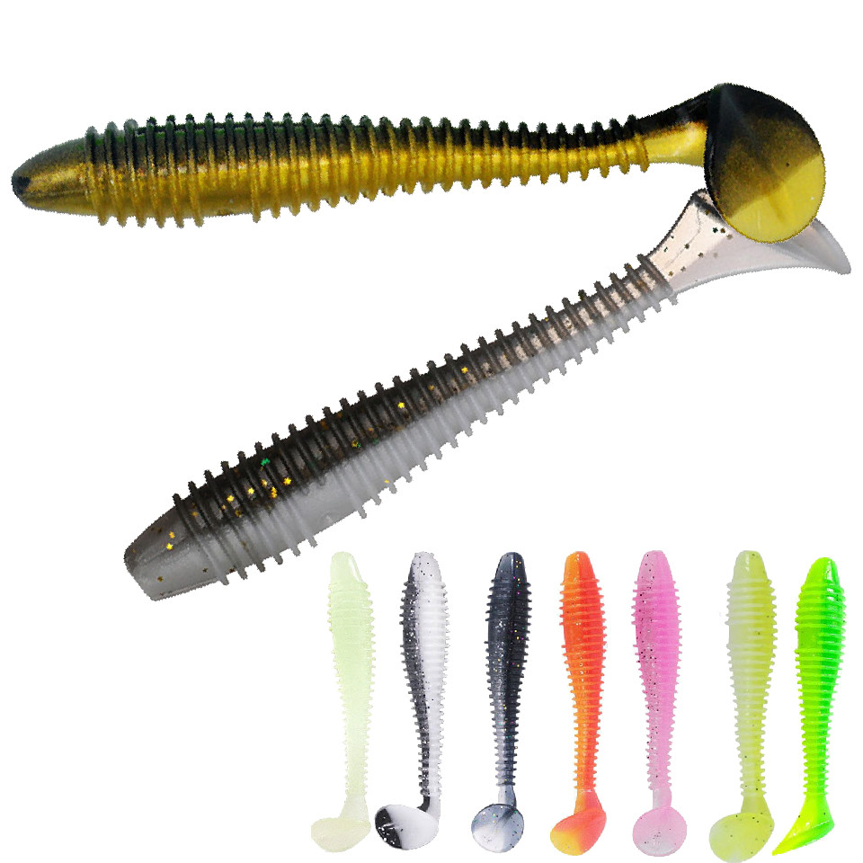 เหยื่อล่อตกปลานุ่มสองสี ขนาด 4.5-7 ซม. ทำจากซิลิโคน สำหรับการตกปลาหลายชนิด เช่น บัสส์และเพอร์ช จำนวน 20 ตัว