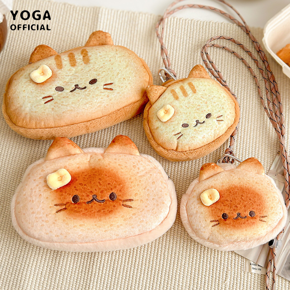แมวสยาม Tanuki Toast Plush Halter กระเป๋าใส่เหรียญกระเป๋าเก็บน่ารักการ์ตูนแมวดินสอของขวัญ 12.18