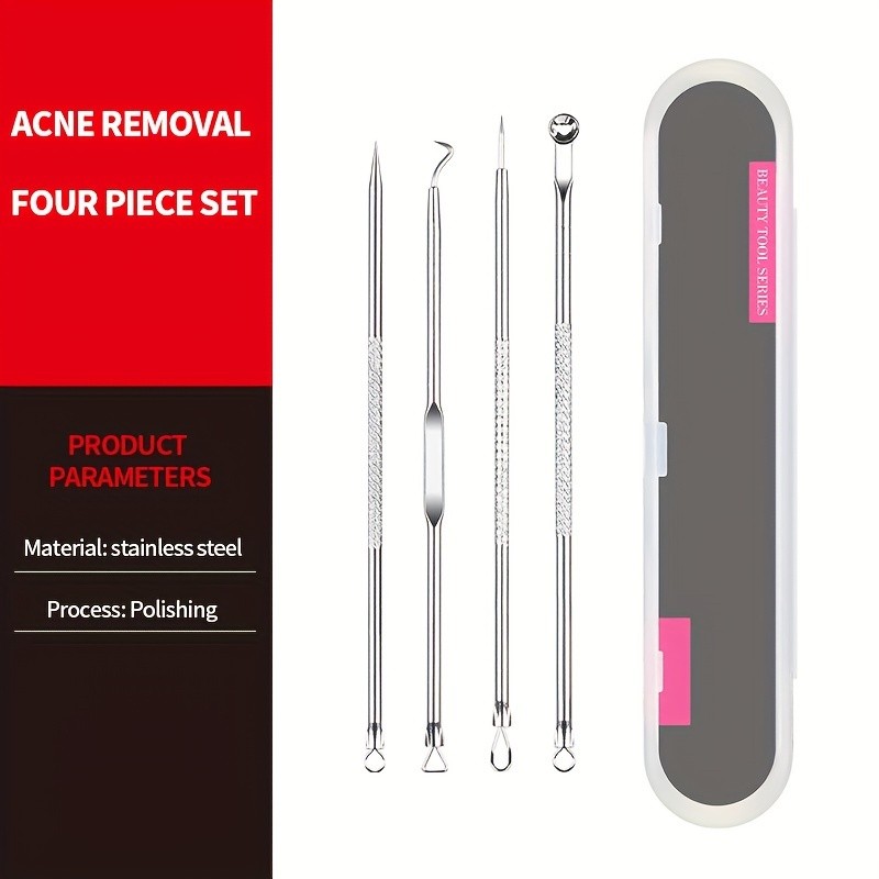 4PCS Blackhead Remover Acne Needle Tools Set Face Cleaning Black Dots Pimple Comedone Extractor Pore