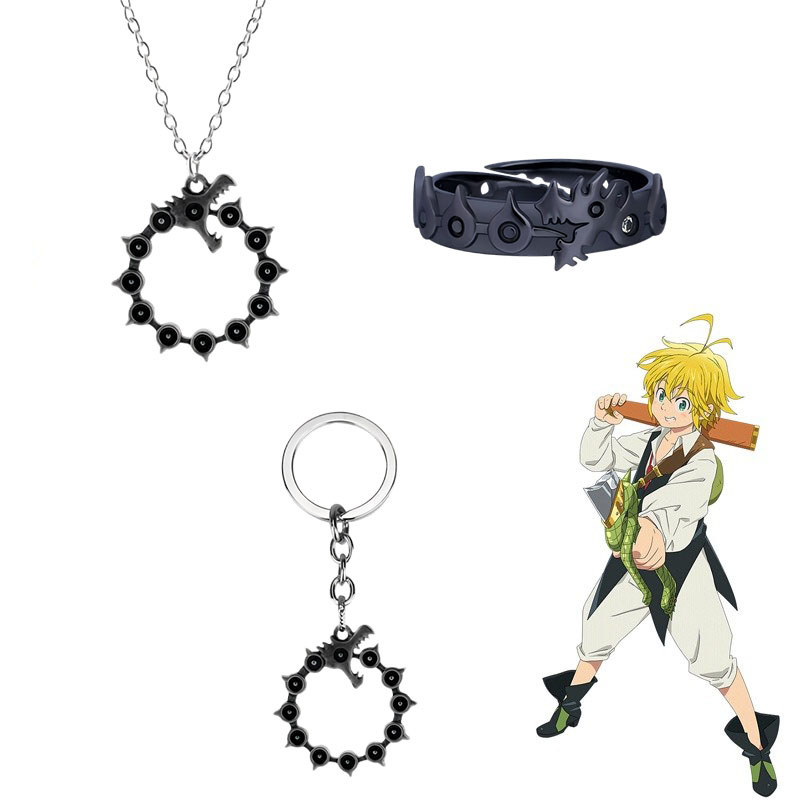 แหวนคอสเพลย์ Seven Deadly Sins Meliodas พร้อมจี้และพวงกุญแจ สไตล์ Dragons Sin of Wrath Prop