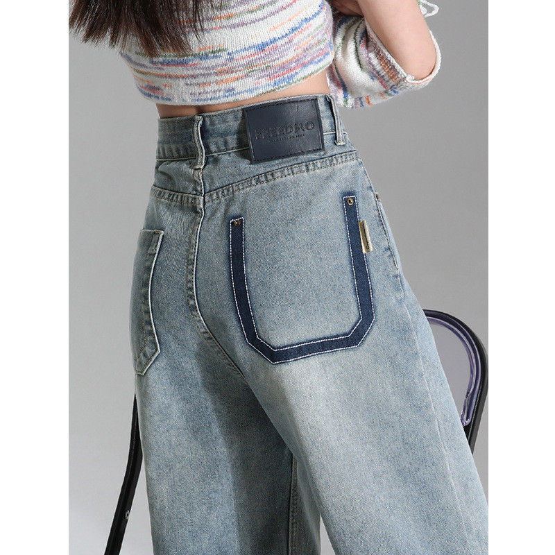 小个子设计感牛仔裤女新款美式复古新款高腰显瘦窄版阔腿直筒裤女Small design sense jeans women's new American style20251219