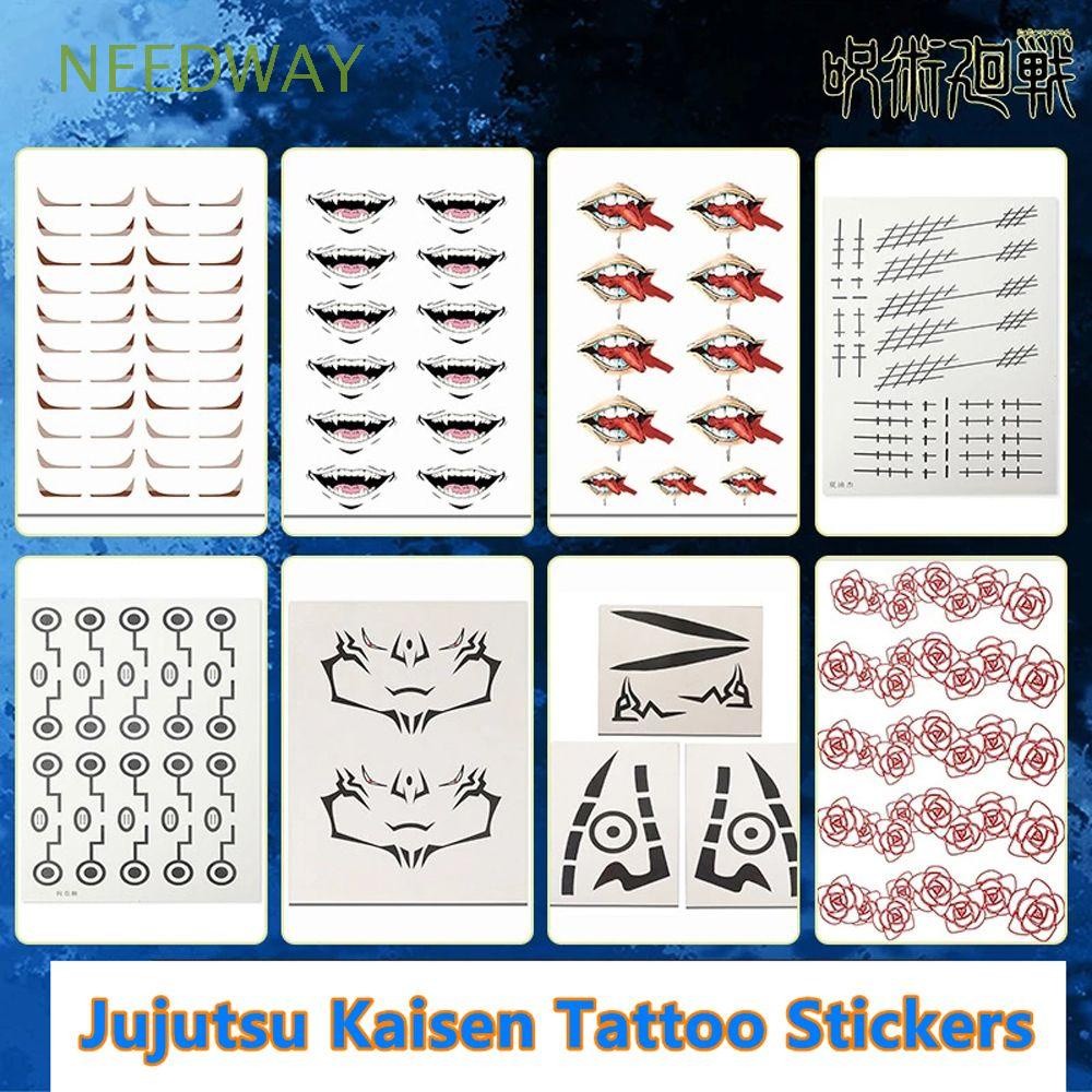 JT1 NEEDWAY อะนิเมะ Tattoo สติกเกอร์กันน้ํา Yuji Itadori คอสเพลย์ Prop Toge Inumaki Face สักปลอม
