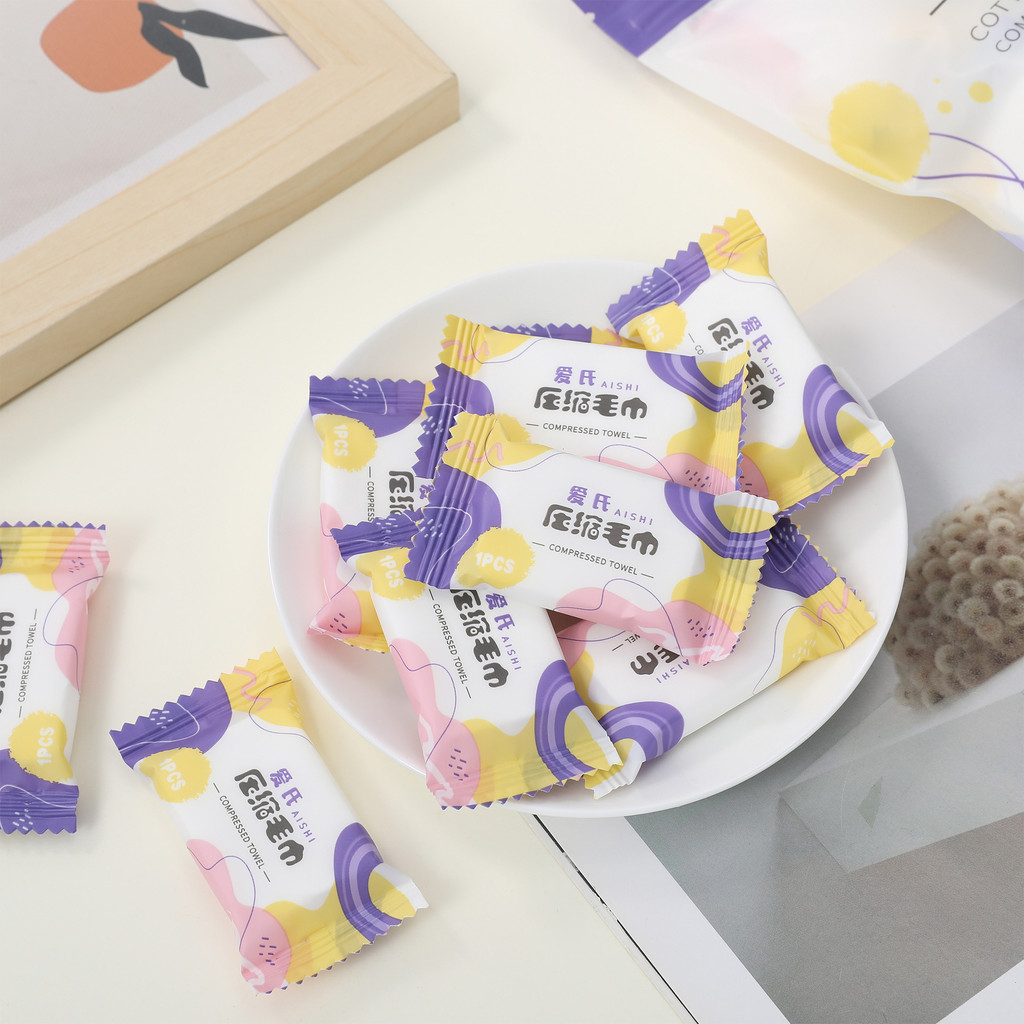 ผ้าขนหนูบีบอัดทิ้งผ้าฝ้ายแท้หนาผ้าขนหนูใบหน้าผ้าขนหนูทําความสะอาดแบบพกพาเดินทางออกนอกบ้านผ้าขนหนูสี่