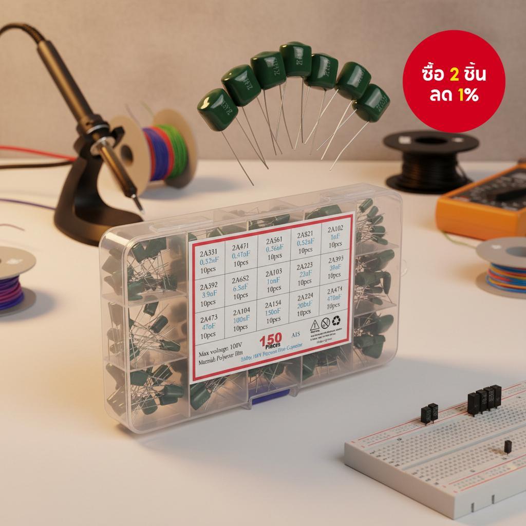 ชุดตัวเก็บประจุฟิล์มโพลีเอสเตอร์ 100V 1nF 1.5nF 2.2nF 100nF 150/180/620 ชิ้น 2A102J 2A471J 2A222J 2A