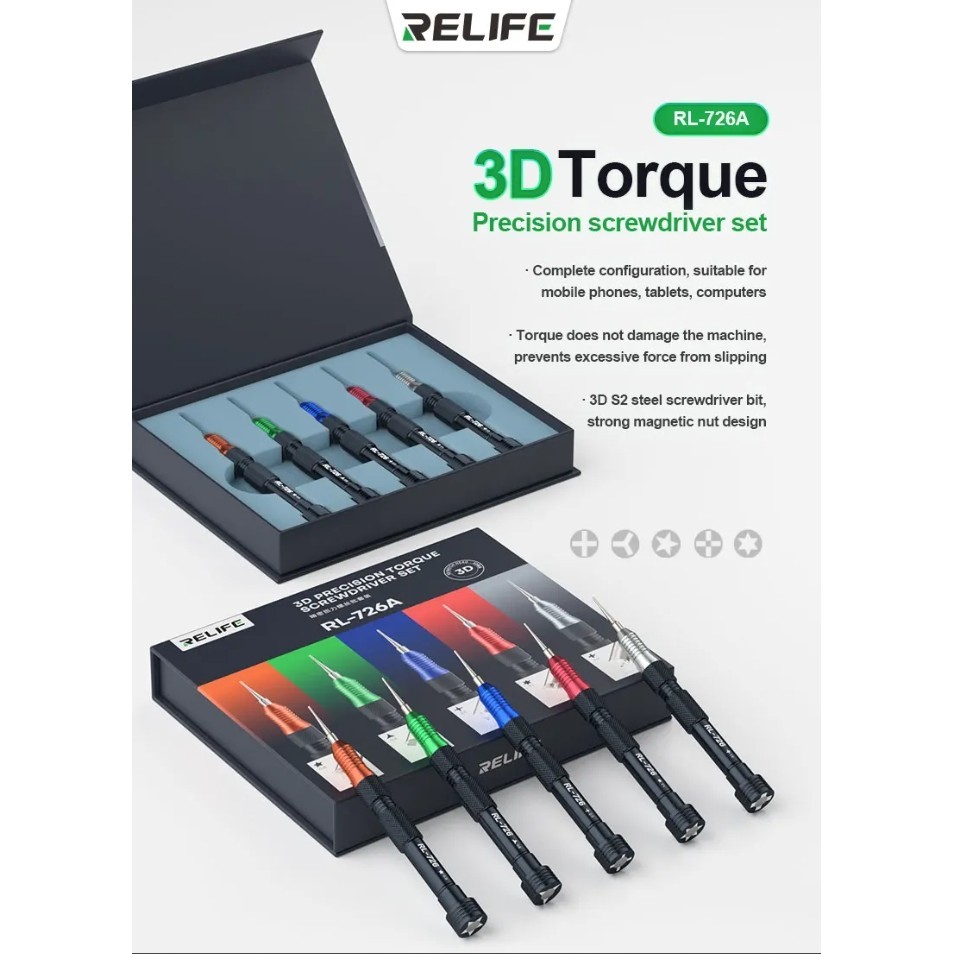 ไขควงไขควงแรงบิดแม่นยำ 3D RELIFE RL-726A  สำหรับ iPhone โทรศัพท์ Android ถอดชิ้นส่วนเครื่องมือซ่อม