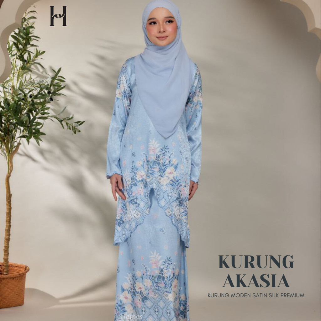 HERNESS AKASIA BAJU KURUNG MODEN BAJU RAYA 2026 BAJU KURUNG MUSLIMAH SATIN SILK DIAMOND พิเศษ IRONLE
