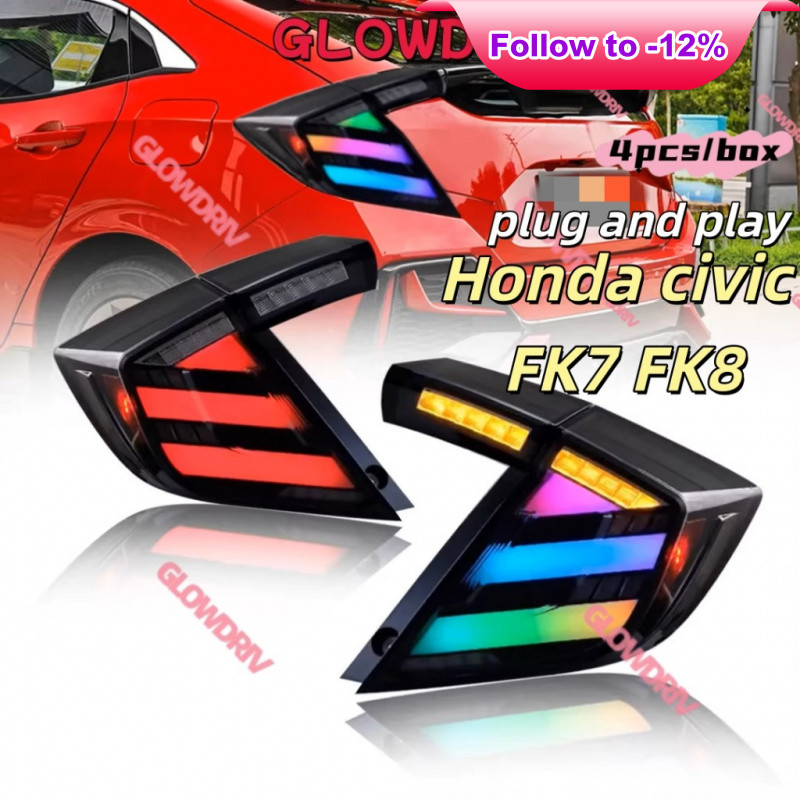ไฟท้าย LED HONDA gen CIVIC FK7 FK8 glassen styleh hachback อัพเกรด RGB Funtion lampu