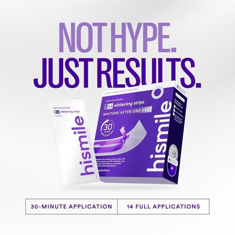 Hismile V34 Whitening Strips, Teeth Whitening Strips, Purple Tooth Whitening, Tooth Stain Treatment,
