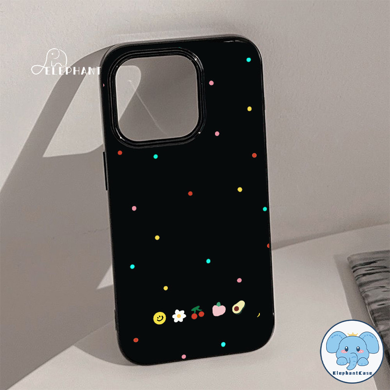 สำหรับ IPhone 17 11 12 13 15 16 Air 14 Pro Max XR XS X Max 16 14 15 7 8 Plus เคสซิลิโคนหน้ายิ้มลายจุดเชอร์รี่โบว์น่ารัก