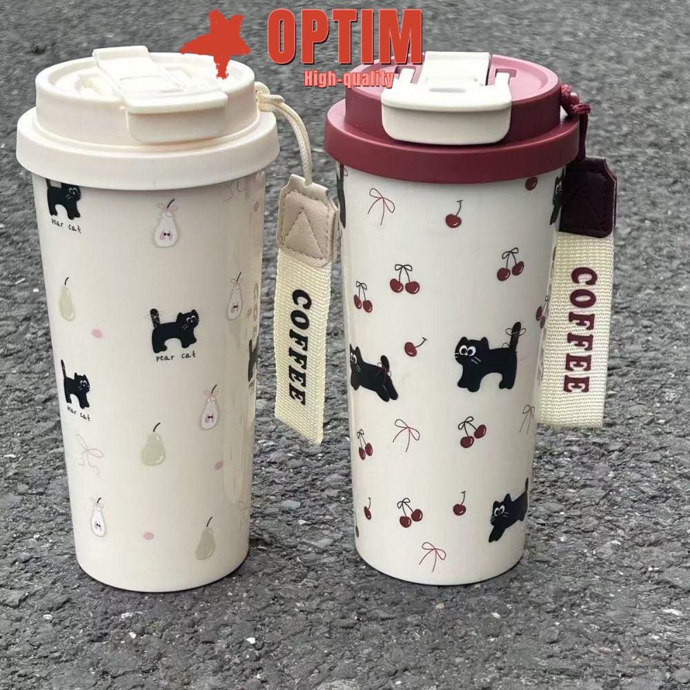 ออปติม ขวดน้ํา, ถ้วยน้ําป้องกันการรั่ว 550มล, แบกเชือกน่ารักความจุขนาดใหญ่ดื่มคู่ถ้วยพลาสติกนักเรียน