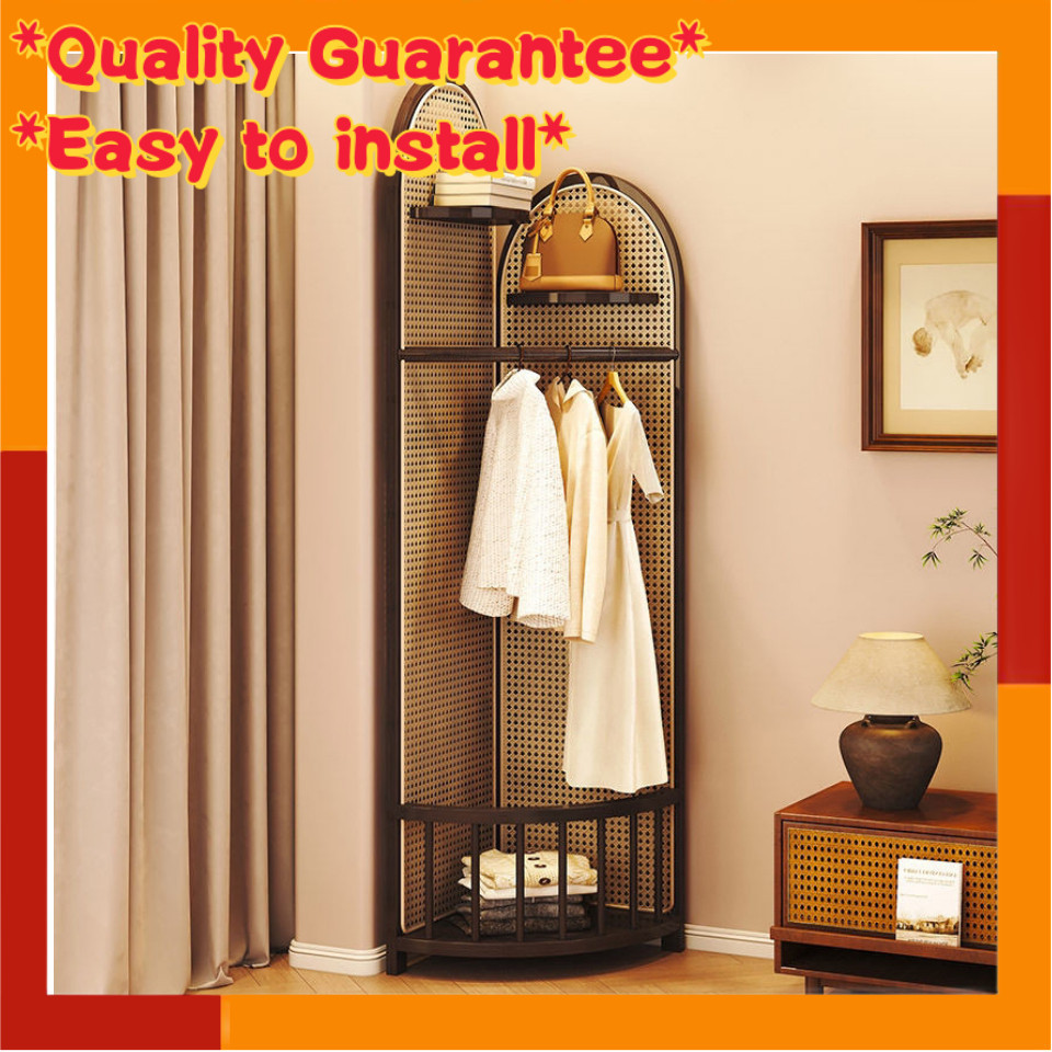 Rattan bedroom side shelf corner coat rack multifunctional clothes rack corner bold clothes hanger b