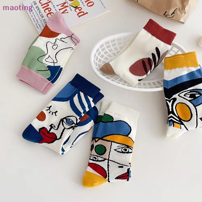 [เหมา] 1คู่แฟชั่นภาพวาดสีน้ํามันศิลปะพิมพ์อ่อนนุ่มระบายอากาศถุงเท้าสบายๆการ์ตูนที่สง่างามกราฟฟิตีผู้หญิงถุงเท้าหลอด[] - รูปที่ 5