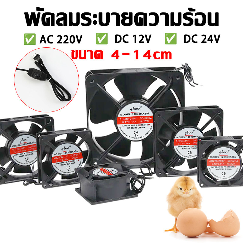 พัดลมตู้ฟักไข่ พัดลมระบายความร้อน พัดลมตู้RACK DC fan 12-24V AC fan 220-240V ใช้ระบายความร้อน อุปกรณ์ฟักไข่