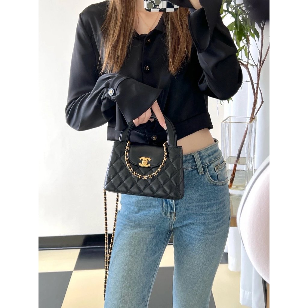 23K Black Pink Handle kelly kelly Bag ขนาดใหญ่