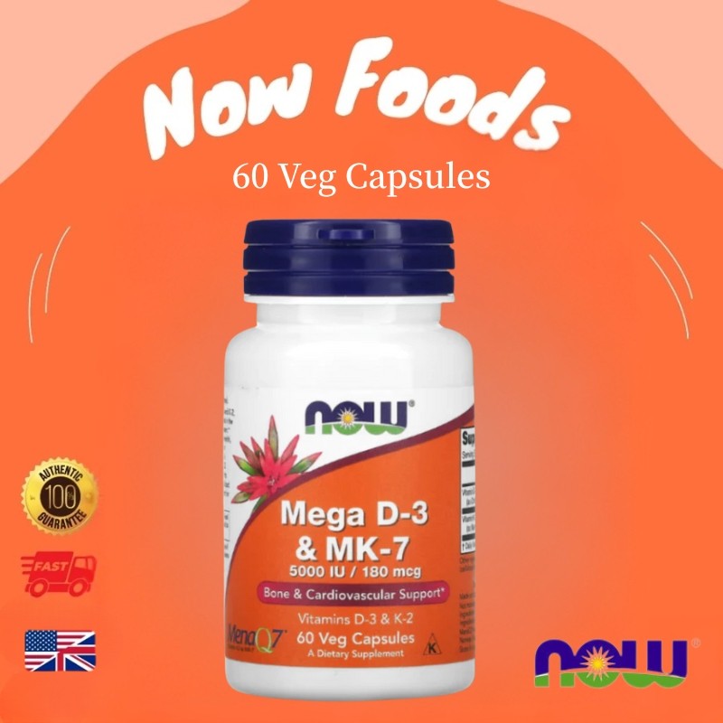 Now Foods Mega D-3&MK-7 180mcg/ 5000IU 60 Veg Capsules
