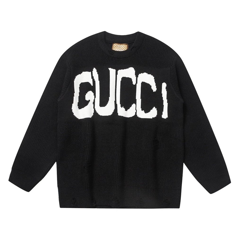 Gucci Balenciaga เสื้อกันหนาวผู้ชาย Street Wear Gucci Joint Destruction สไตล์ Frayed Hole Contrast ส