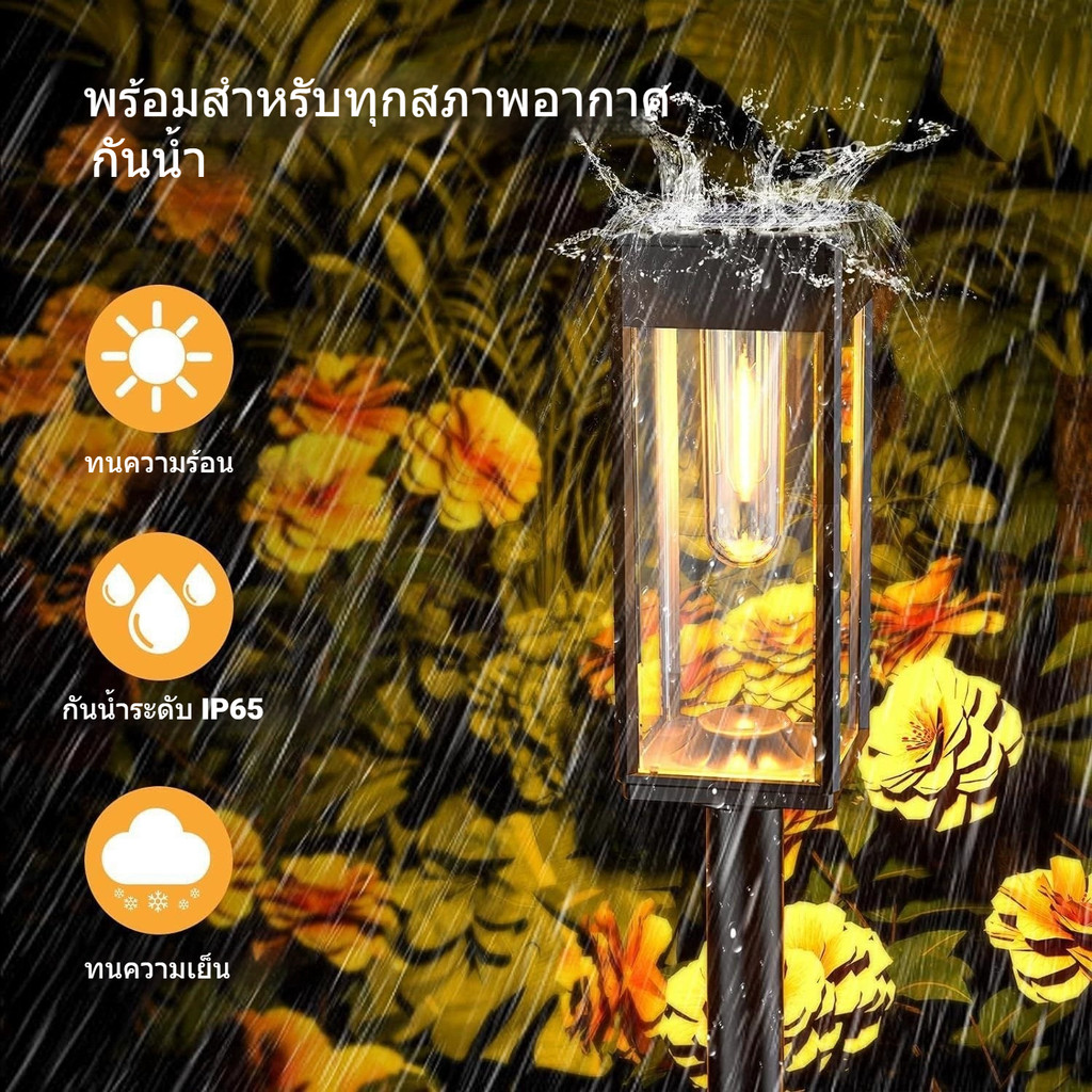 ไฟสนามหญ้าและสวนพลังงานแสงอาทิตย์ ไฟประดับภายนอกอาคาร ติดตั้งบนพื้นได้ กันน้ำ ไส้หลอดทังสเตน ทำงานด้วยเซ็นเซอร์ ตกแต่งลานบ้าน แสงสีขาวนวล