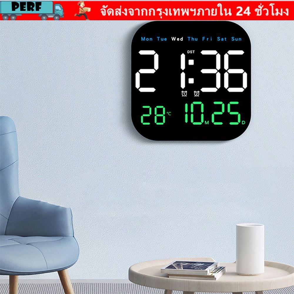 นาฬิกาแขวนผนังอิเล็กทรอนิกส์ ดีไซน์ดิจิตอลพร้อมการแสดงวันที่ และเวลา 12/24 ชม. เหมาะสำหรับตกแต่งภายในบ้าน