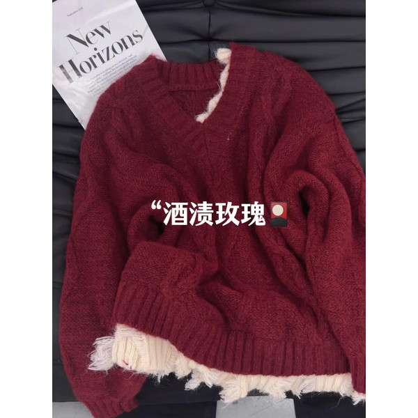 sweater set sculptor sweater เสื้อกันหนาวสำหรับผู้หญิง สไตล์เกาหลีแบบสวมหัว ออกแบบเปิดด้านบน เหมาะสำ