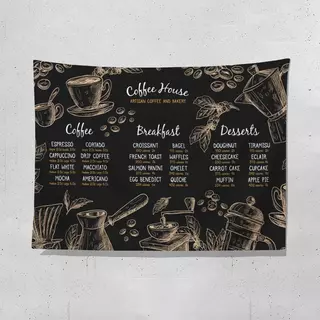 คาเฟ่ตกแต่งพื้นหลังผ้ากาแฟเครื่องดื่มร้านอาหารตะวันตกผนังพรมลําต้นแผงลอยสร้างสรรค์โฆษณาผ้า