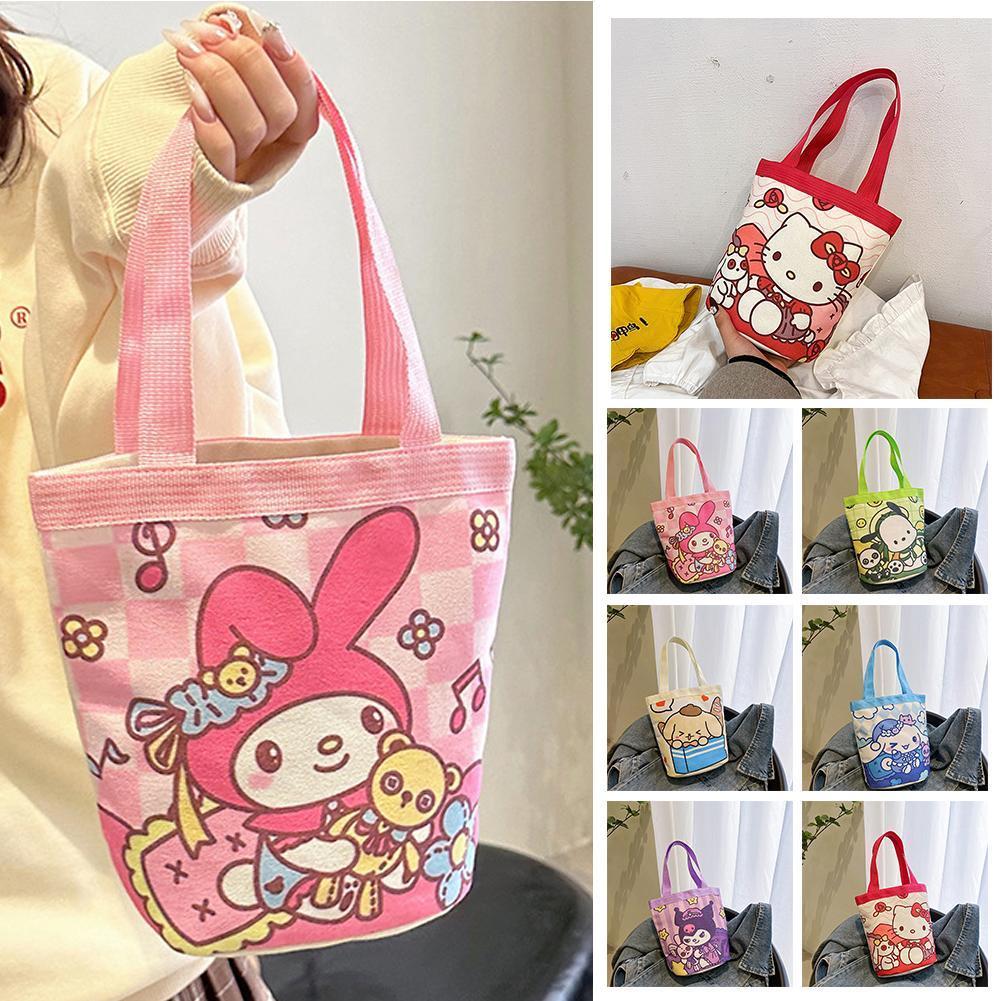 กระเป๋า Sanrio Series พิมพ์การ์ตูนน่ารัก กระเป๋าผ้าใบสัตว์ขนาดเล็ก Bucket Small U7s3