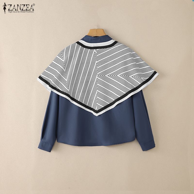 ZANZEA เสื้อคลุมแขนยาวสไตล์วินเทจเกาหลี พิมพ์ลายทางและ patchwork สวมใส่ง่าย — صورة 8