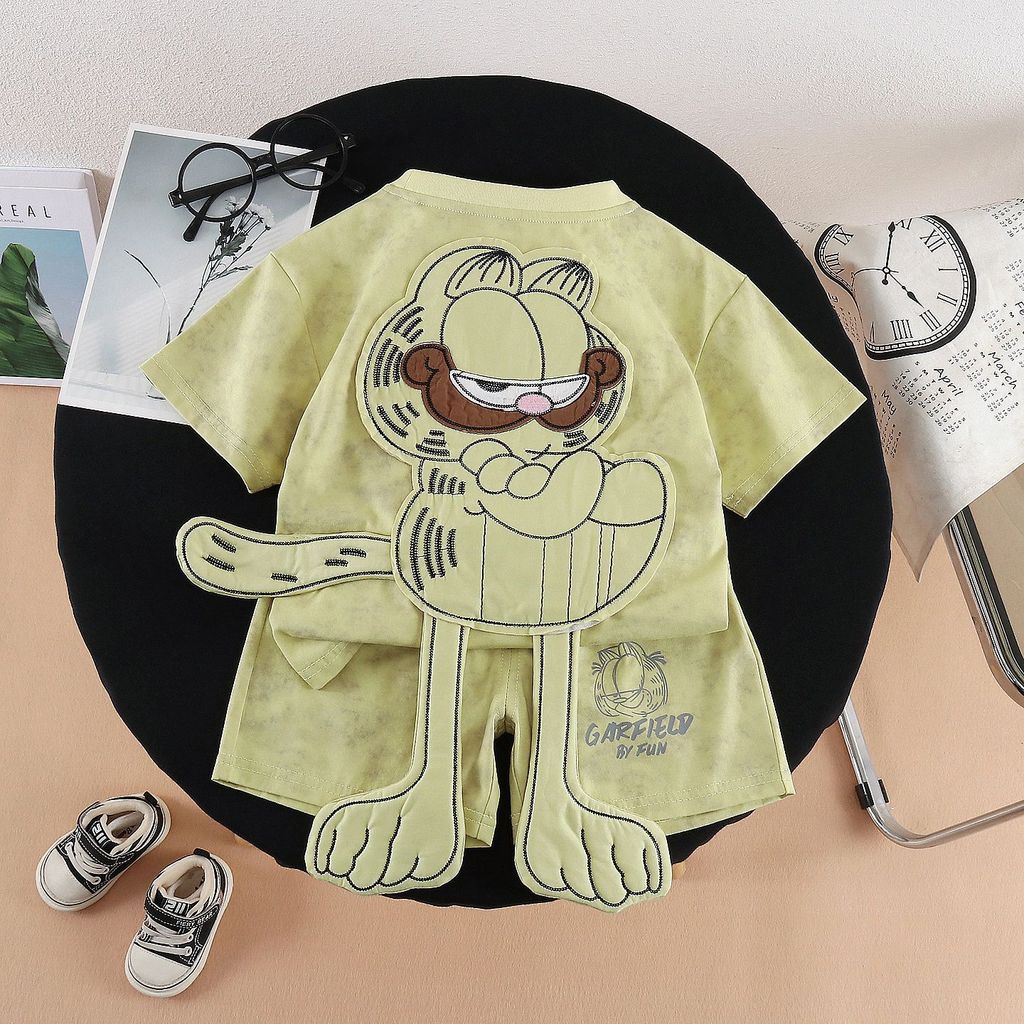 ฤดูร้อนใหม่ชุดเด็ก การ์ฟิลด์ 3D T เสื้อ + กางเกงขาสั้น 2 ชิ้น/เซ็ต เด็กวัยหัดเดินสบายๆกีฬาเครื่องแต่งกาย Tracksuits