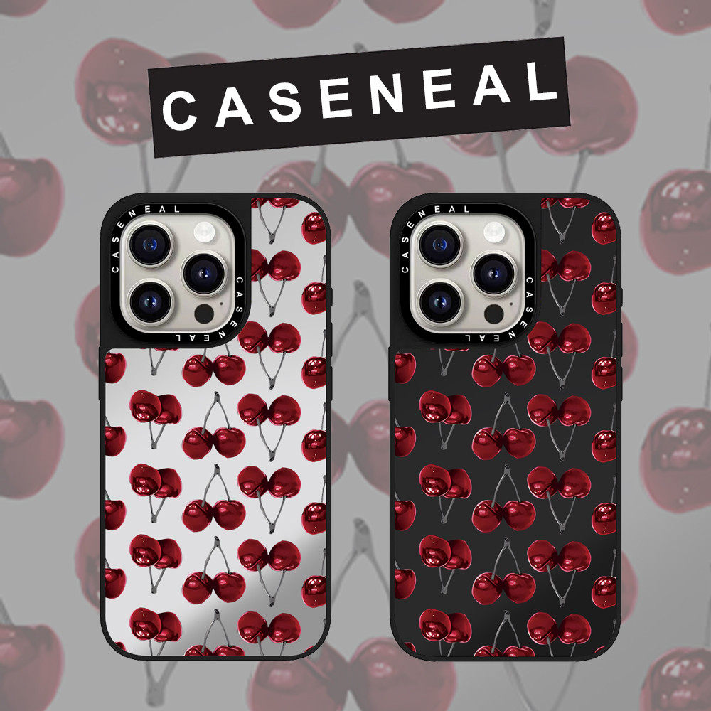 CASENEAL Graffiti Cherry mirror Faceโปร่งใสเคสโทรศัพท์สําหรับiPhone 17 Pro Max 16 ProMax 15Pro 14 Plus 13 12 11 โทรศัพท์กันกระแทกขอบนุ่มฮาร์ดป้องกันกรณี