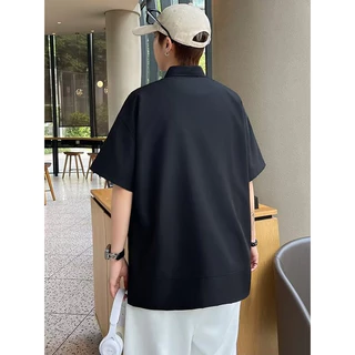 เสื้อดำคอปก สีดำ เสื้อเชิ้ตแขนสั้นสีสะอาดเสื้อเชิ้ตแขนสั้นสามสีตัวเลือก M-3XL