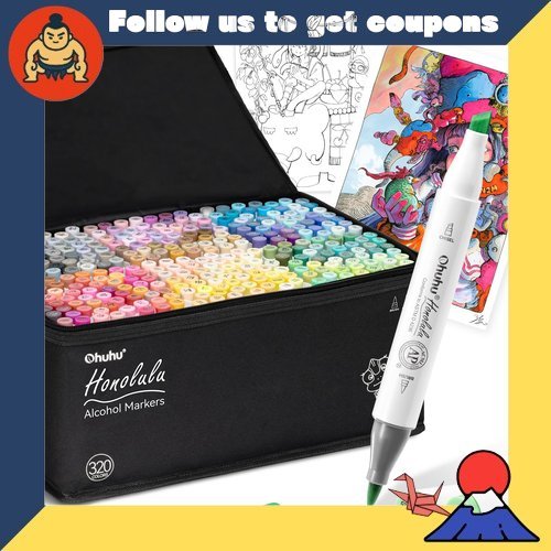ปากกามาร์กเกอร์แบบพู่กัน Ohuhu 320 สี ปากกาสำหรับงานวาดภาพประกอบระดับมืออาชีพ พร้อมปากกาเบลนด์ 1 ด้