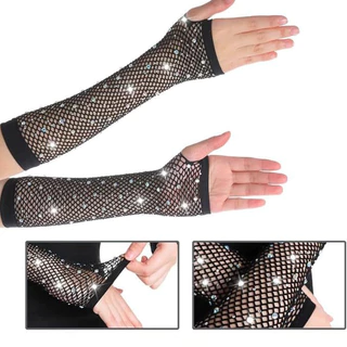 ถุงมือยาวยืดหยุ่นประดับเพชรและกลิตเตอร์ สไตล์ย้อนยุค เซ็กซี่ สำหรับเต้นรำและงานบอล