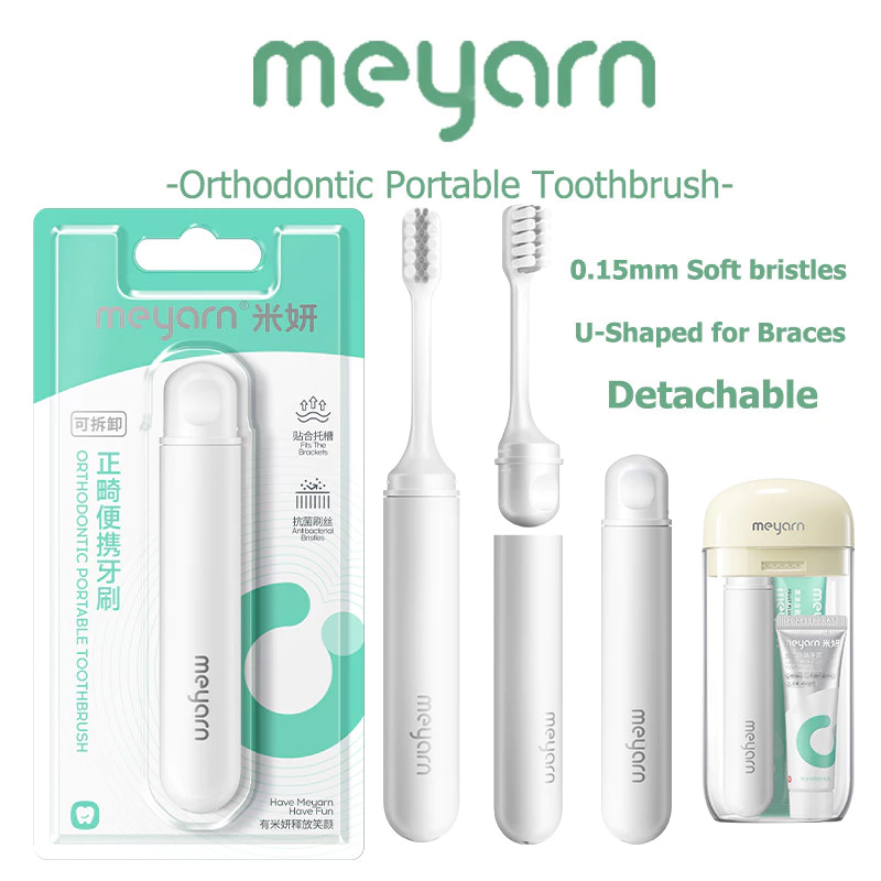 MEYARN แปรงสีฟันจัดฟันแบบพกพาถอดได้ พร้อมขนแปรงนุ่มรูปตัว U สำหรับเครื่องมือจัดฟัน