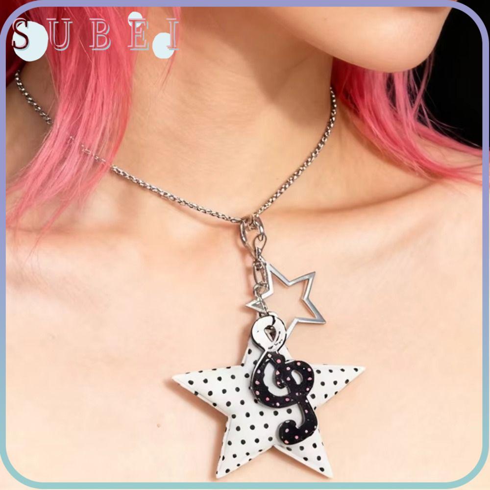 SUKAA Polka Dot Star Necklace สไตล์ aesthetic Harajuku swirl สำหรับคนชอบเสื้อผ้าสไตล์การ์ตูนเกาหลีแล