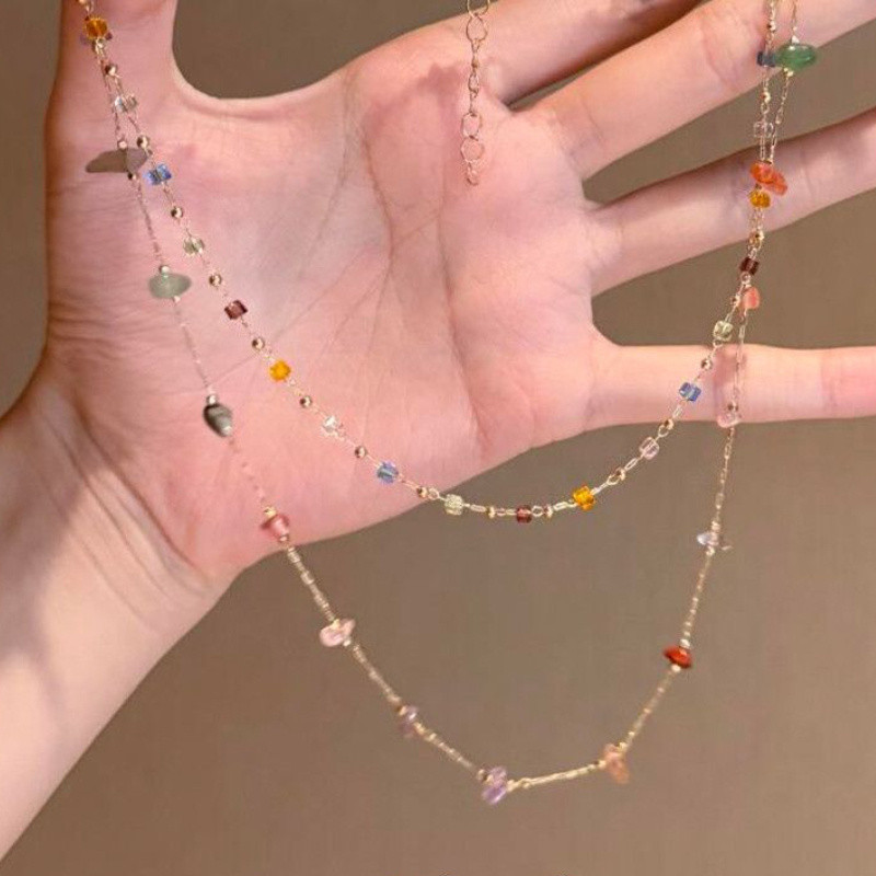 สร้อยคอและสร้อยข้อมือผู้หญิงแบบสองชั้น สไตล์Y2K หวานๆ กับลูกปัดสีสันสวยงาม
