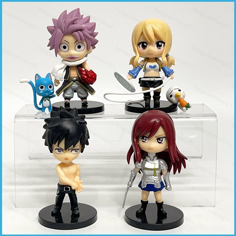 ZY2 4pcs FAIRY TAIL Action Figure รุ่น Q Lucy สีเทาตุ๊กตาของเล่นสําหรับเด็กเครื่องประดับคอลเลกชัน YZ