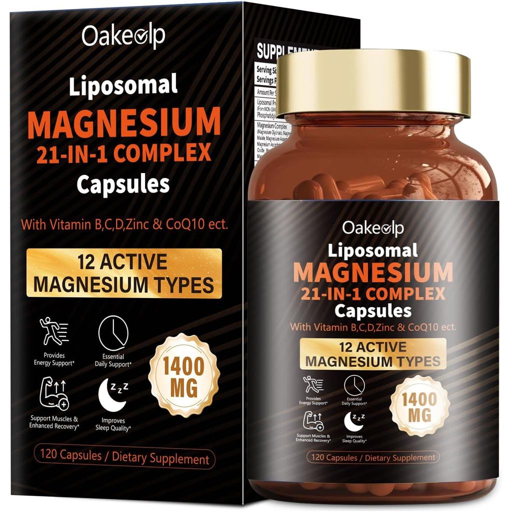 แคปซูลเสริมแมกนีเซียม 1400 mg พร้อมวิตามิน D3, B6, B12 และโคเอ็นไซม์ Q10 เสริมสมรรถนะกล้ามเนื้อและผ่